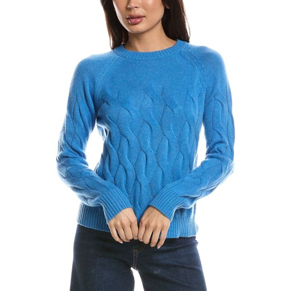 Forte Cashmere Womens Wandering Cable Crewneck 100% Cashmere Sweater, Purple